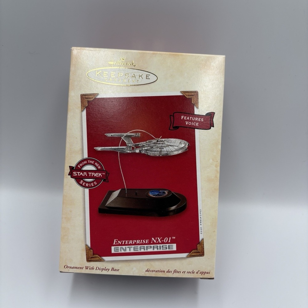 Hallmark 2002 Star Trek Enterprise Ornament w Display Base Sound Battery Unused